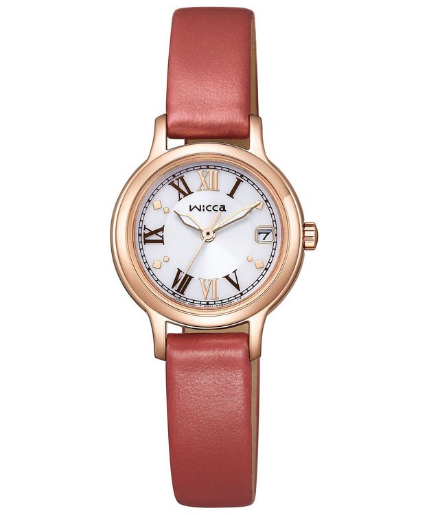 CITIZEN 【クラシカルなソーラーテックモデル】小ぶりなケースに赤いバンドがアクセントの腕時計 ピンクゴールド