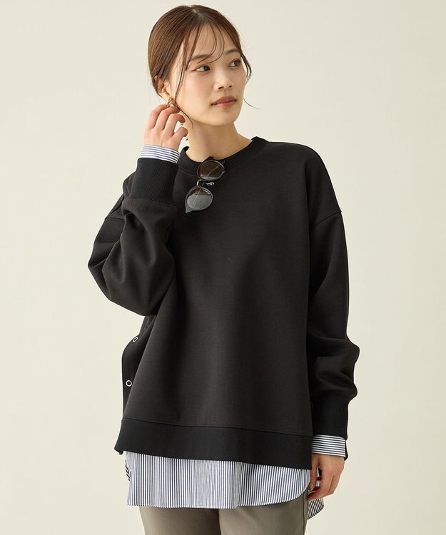 ANY L サイドドットダンボールトレーナー ブラック