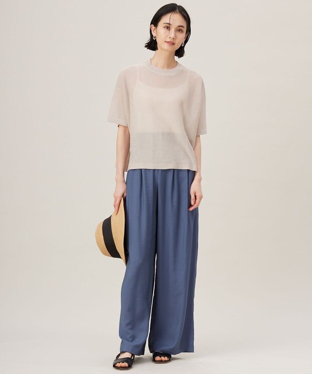 自由区 【アンサンブル対応・洗える】ドライシアーファインゲージクロップド丈 ニット ベージュ