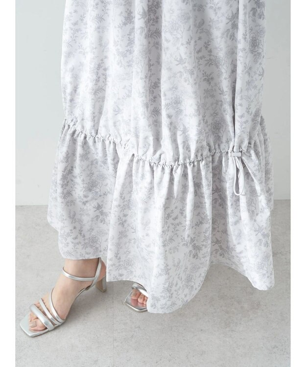 earth music&ecology フラワーティアードテックスカート Grayish Blue