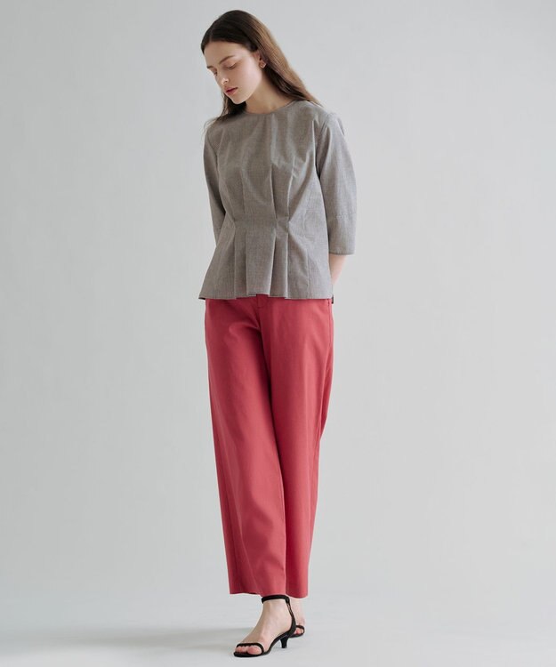 J.PRESS LADIES リネンminiチェック プルオーバー ブラウス ブラウンギンガム系