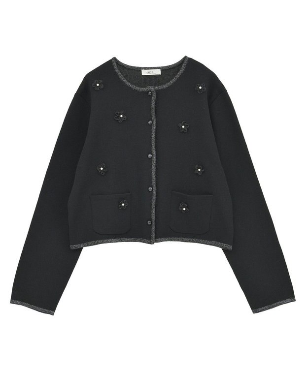 earth music&ecology フラワーモチーフニットカーディガン Black