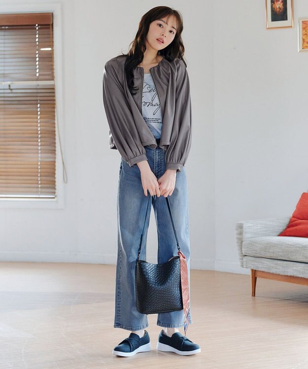 Tiaclasse 【洗える】ソフトフェイクレザージップブルゾン グレー