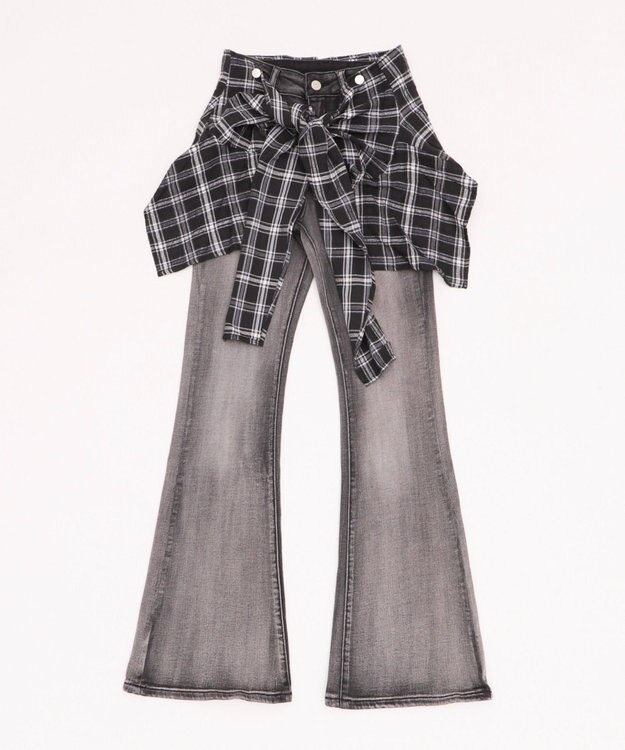 WEGO フェイクスリーブフレアデニム ブラック