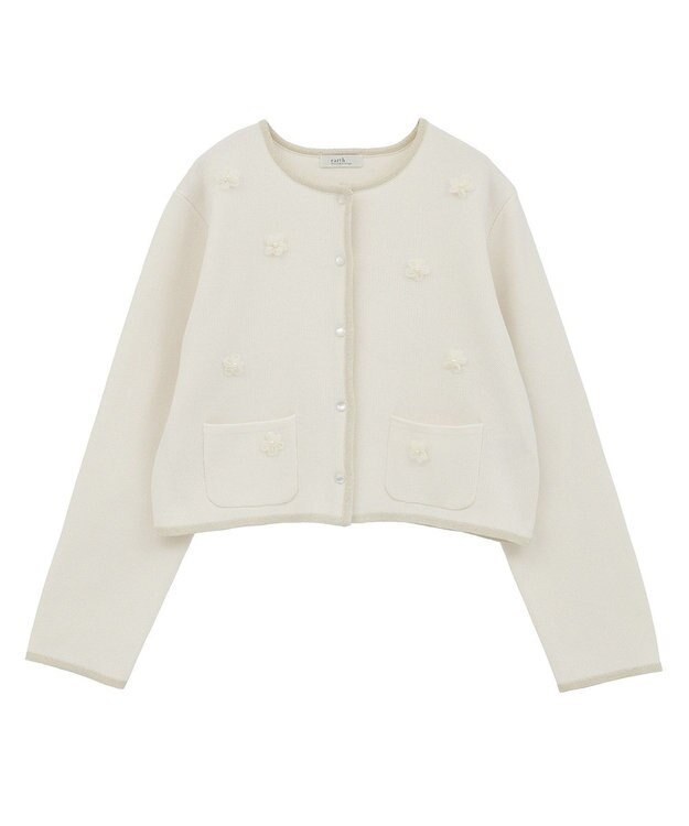 earth music&ecology フラワーモチーフニットカーディガン Ivory