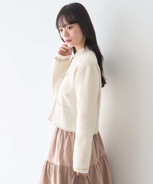 earth music&ecology フラワーモチーフニットカーディガン Ivory