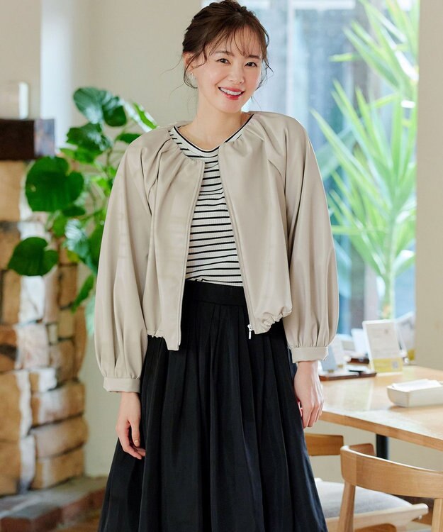 Tiaclasse 【洗える】ソフトフェイクレザージップブルゾン ライトベージュ