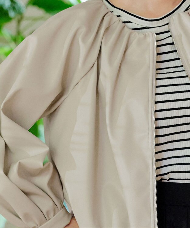 Tiaclasse 【洗える】ソフトフェイクレザージップブルゾン ライトベージュ