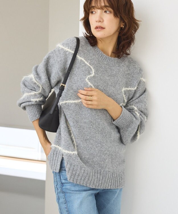 AMERICAN HOLIC ニュアンスライン柄ニットプルオーバー Gray Mixture