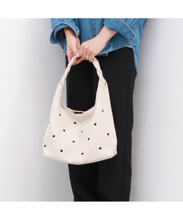 UNBILLION カシュカシュ cachecache / 三つ編みハンドルドット刺繍トート アイボリー