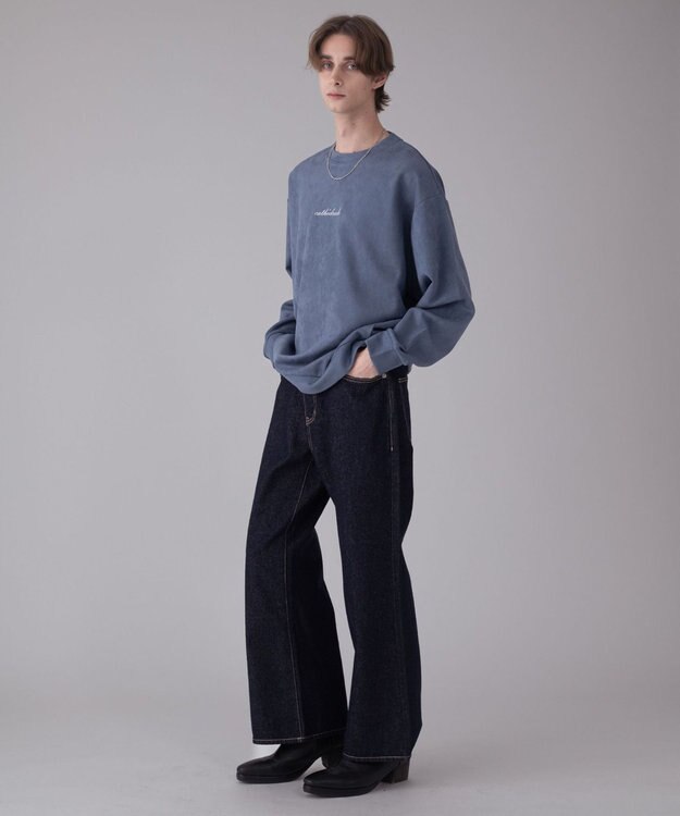 WEGO 【ユニセックス着用ITEM/2点SET/MLサイズ展開】アクセ付きフェイクスウェードプルオーバー サックス