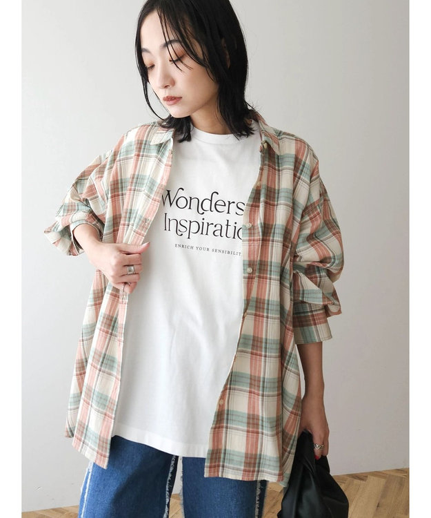 Green Parks チェック柄シャツチュニック Ecru