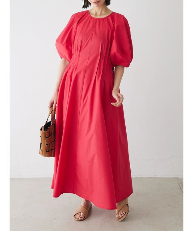 Green Parks ボリューム袖ロングワンピース Red