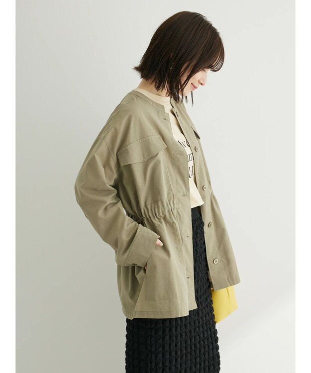 Green Parks 綿麻混ノーカラーブルゾン Light Khaki