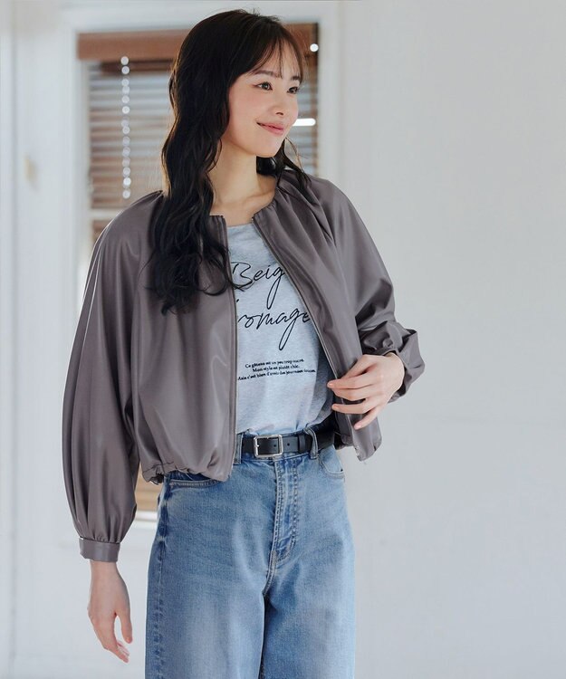 Tiaclasse 【洗える】ソフトフェイクレザージップブルゾン グレー