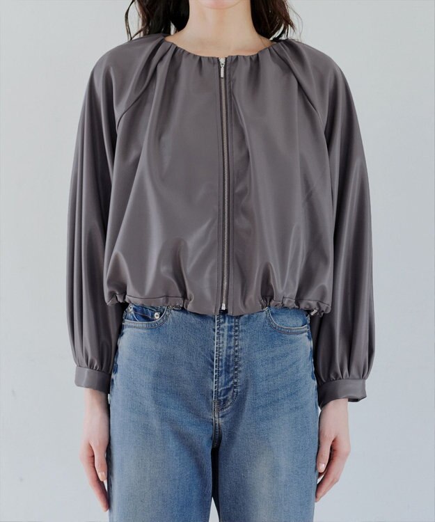 Tiaclasse 【洗える】ソフトフェイクレザージップブルゾン グレー