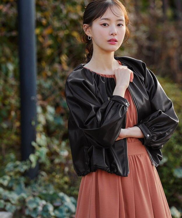 Tiaclasse 【洗える】ソフトフェイクレザージップブルゾン ブラック