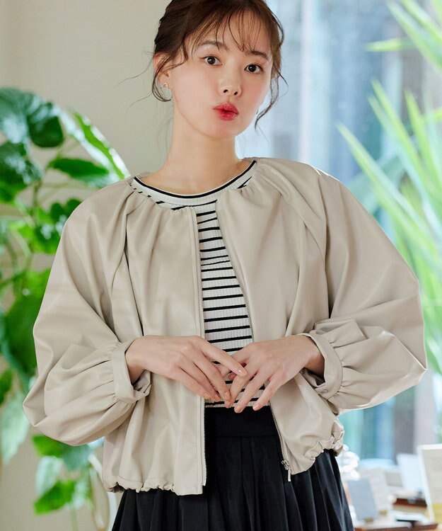 Tiaclasse 【洗える】ソフトフェイクレザージップブルゾン ライトベージュ