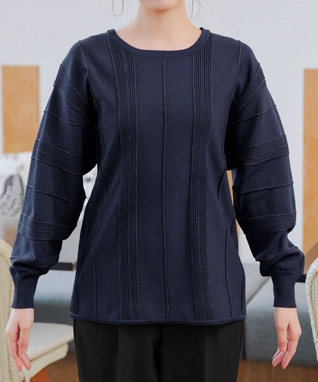 Tiaclasse ラメリブドルマントップス ネイビー