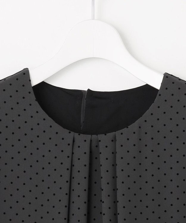 J.PRESS LADIES L 【洗える】ドットフロッキープリント フレア カットソー スレートベース系