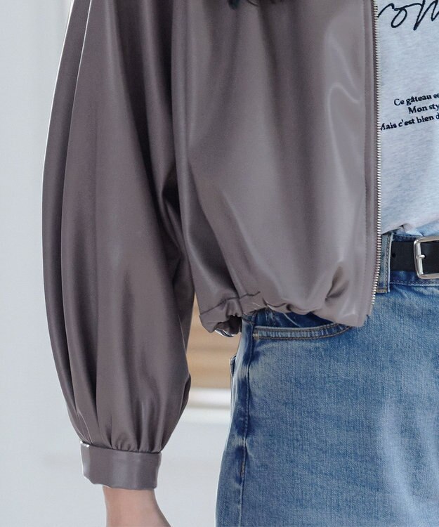 Tiaclasse 【洗える】ソフトフェイクレザージップブルゾン グレー