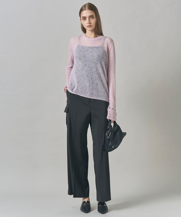 ICB L 【スマートバック仕様・洗える】ストレッチダブルサテン カーゴパンツ ブラック系