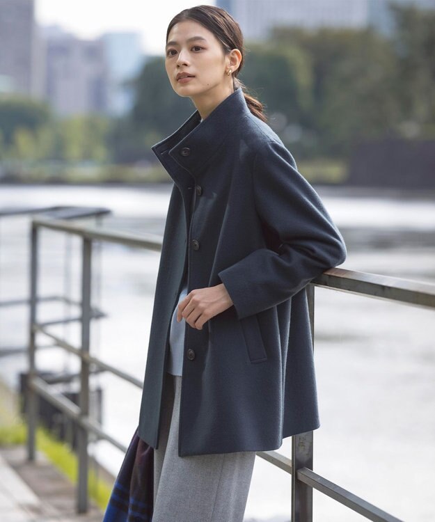 J.PRESS LADIES 【洗える】WOOL BLEND AIR ハイネック ニット サックスブルー系