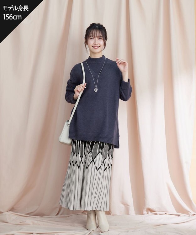 Tiaclasse L 【洗える】重ね着風ニットトップス チャコールグレー