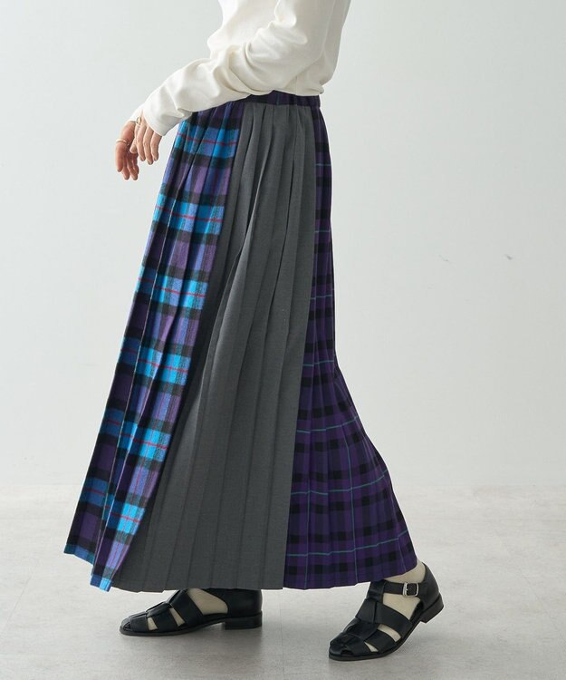 AMERICAN HOLIC シャギーチェックプリーツスカート Blue