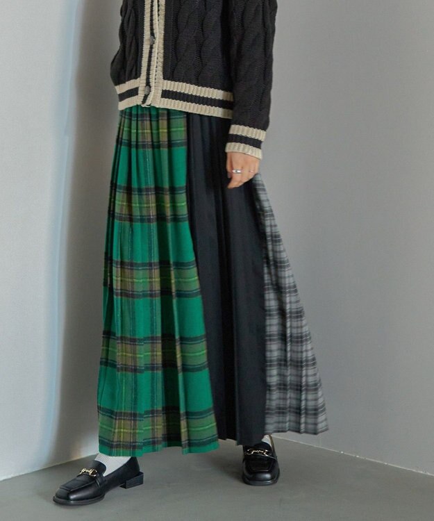 AMERICAN HOLIC シャギーチェックプリーツスカート Green