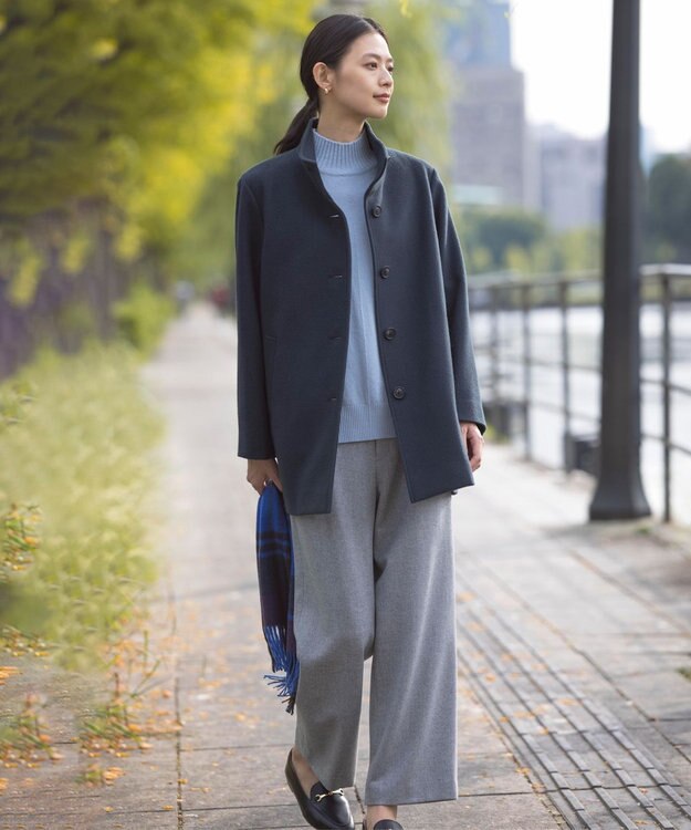 J.PRESS LADIES 【洗える】WOOL BLEND AIR ハイネック ニット サックスブルー系