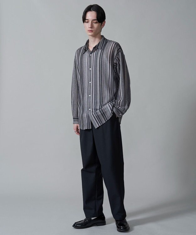 WEGO ストライプメッシュBIGシャツ（LS） グレー