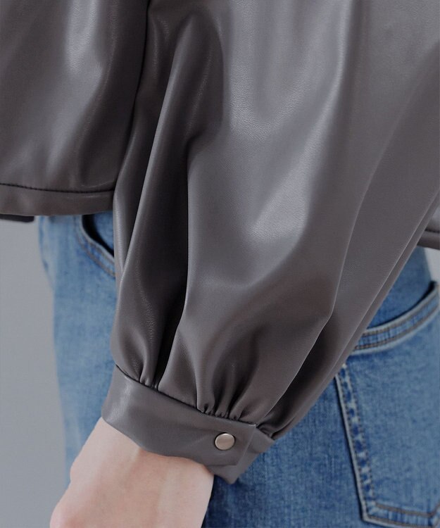 Tiaclasse 【洗える】ソフトフェイクレザージップブルゾン グレー