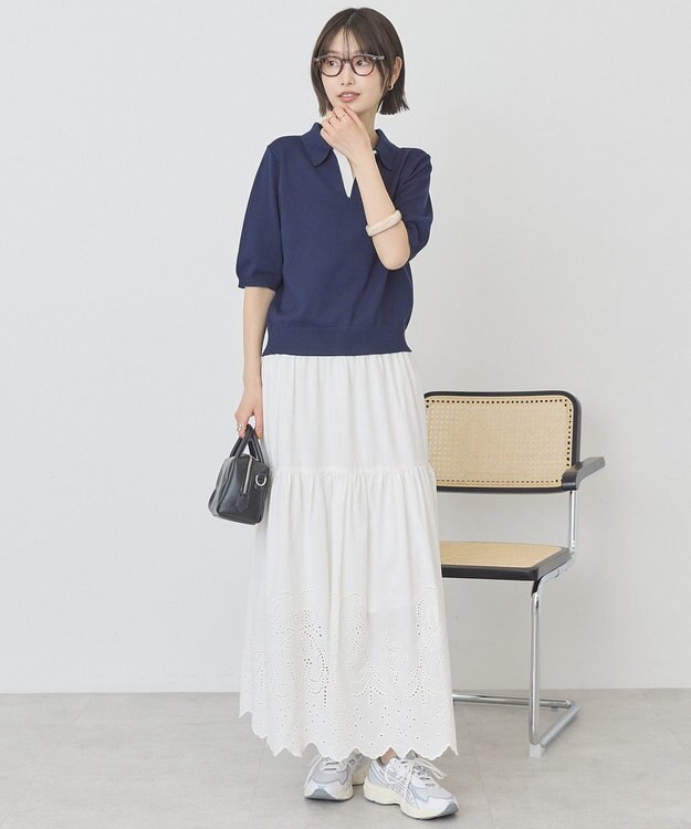 AMERICAN HOLIC アイレット刺繍ティアードスカート Off White