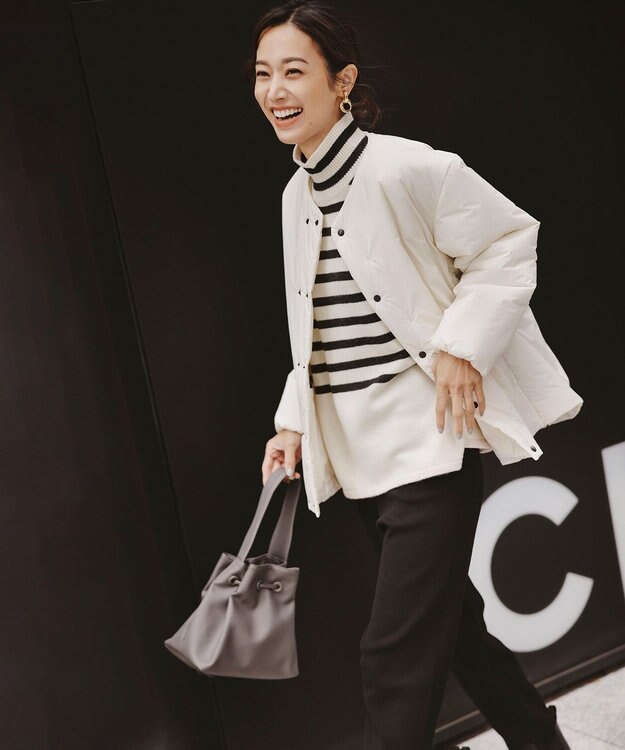 23区 【CLASSY.1月号掲載】ウールナイロン ボーダー ハイネック ニット アイボリーボーダー