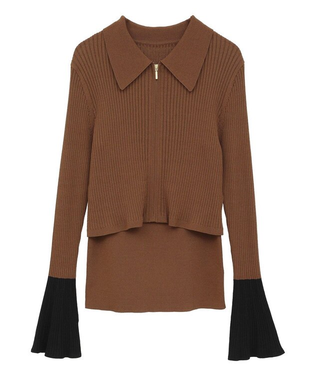 YECCA VECCA 【2点SET】キャミセット襟付きZIPカーディガン Camel