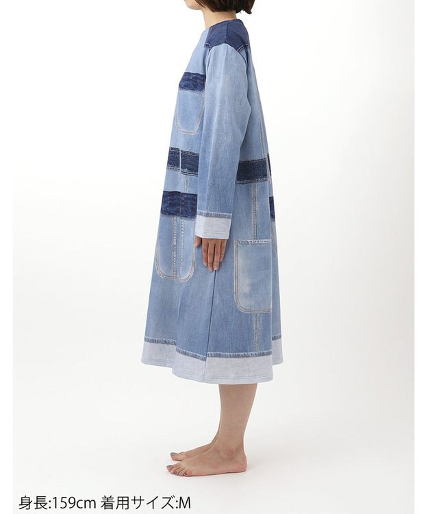 tsumori chisato SLEEP ツモリチサト ワンピース 長袖 ルームウェア 綿100%(本体) ミニ裏毛素材 デニム風プリント チュニック tsumori chisato SLEEP UNX558 /ワコール ブルー