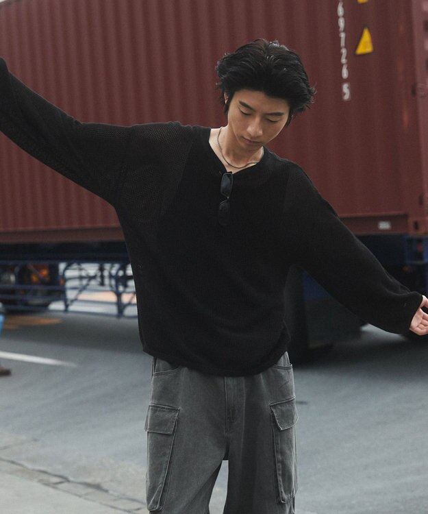 WEGO メッシュニットプルオーバー（LS） ブラック