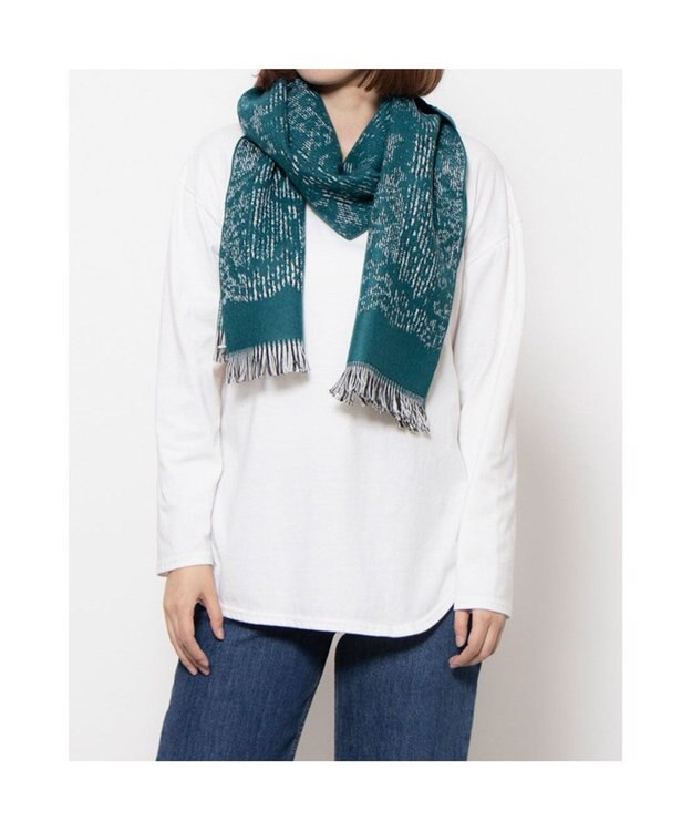 UNBILLION カシュネ cache nez / レース柄グレンチェックマフラー グリーン