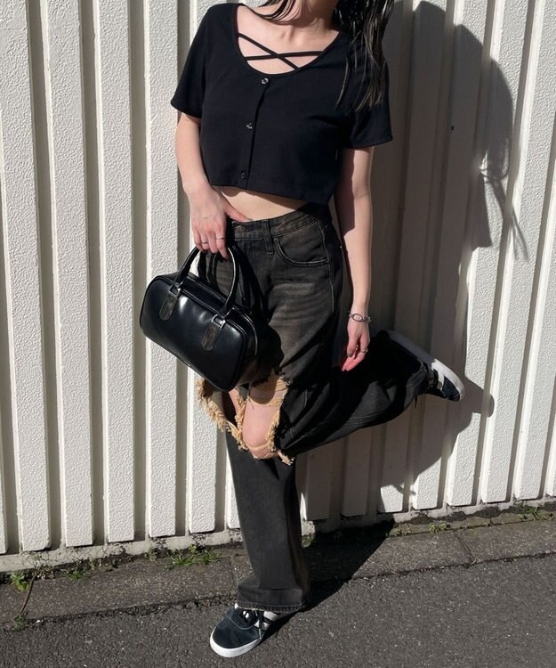 WEGO フロントクロスショートリブT ブラック