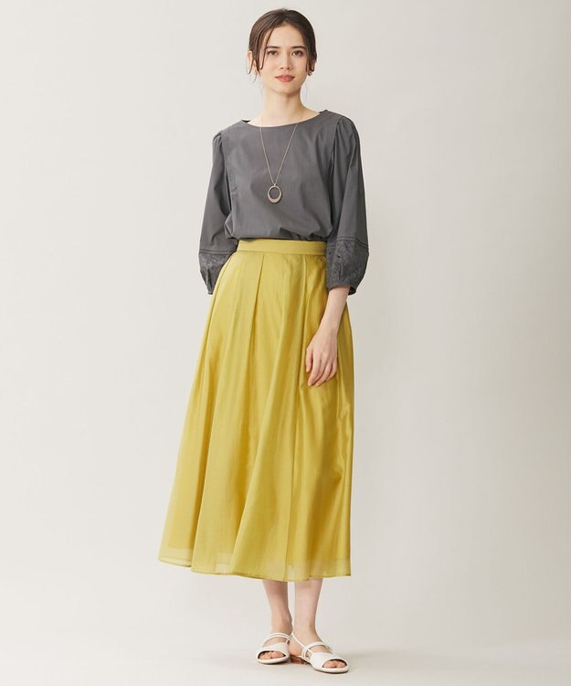 自由区 L 【洗える】テンセルコットンエンブロイダリープルオーバー ブラウス スレート