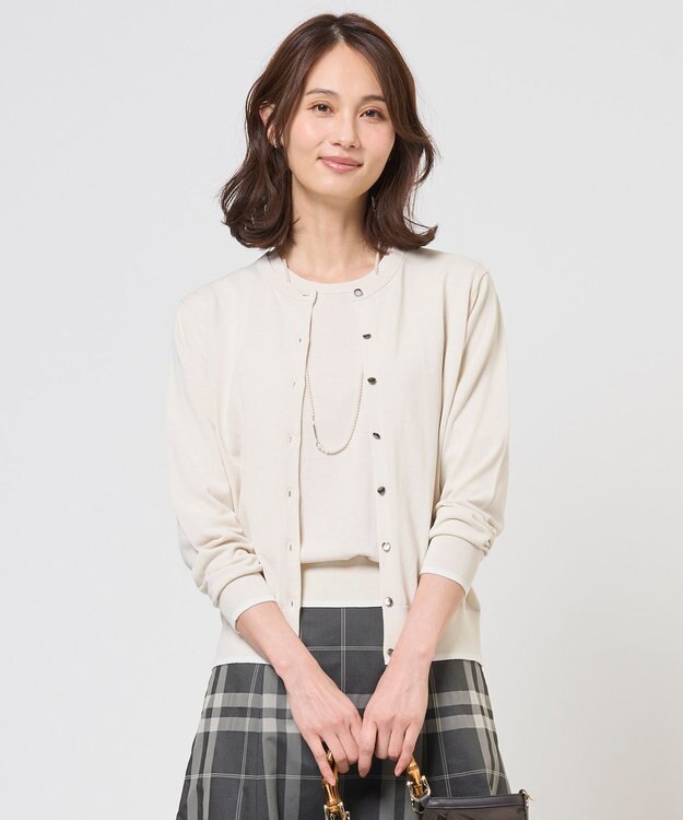 J.PRESS LADIES BASIC HT COTTON クルーネック カーディガン ライトベージュ系