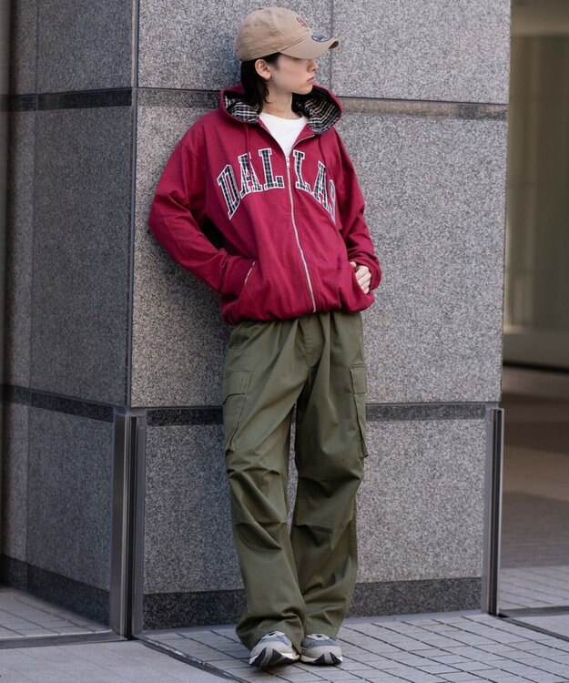 WEGO 【ユニセックス着用ITEM/MLサイズ展開】スラブチェックロゴジップパーカー ワイン