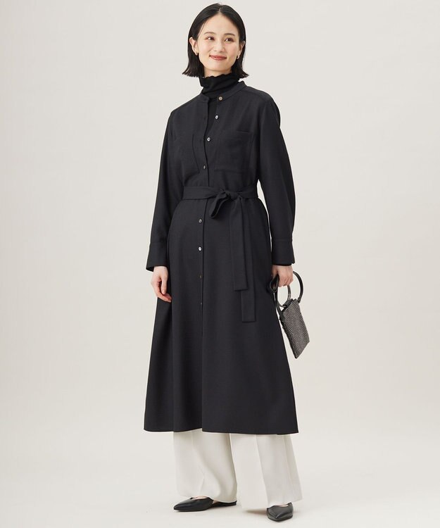 自由区 ウールジョーゼットシャツ ワンピース ブラック