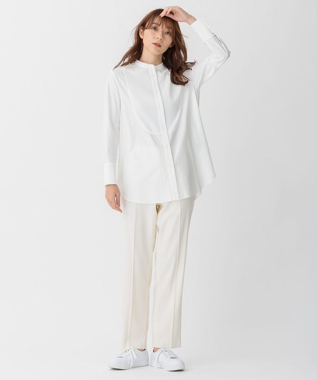 自由区 【洗える】ストレッチシャーティング ブザムシャツ アイボリー系