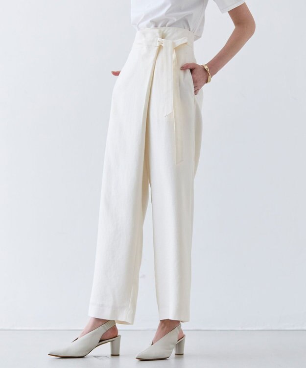 BEIGE， 【洗える】CAROLE / リネンライクラップワイドパンツ Ecru