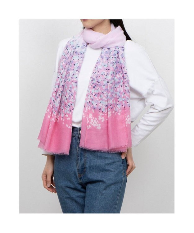 UNBILLION カシュネ cache nez / フラワーボーダー柄プリントストール ピンク