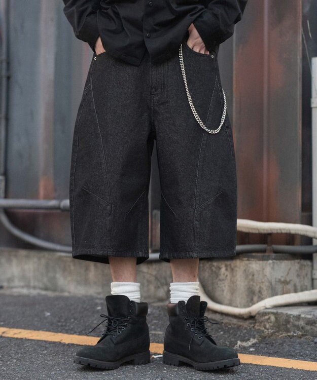 WEGO 【SMLサイズ展開】チェーン付きバルーンショーツ デニムブラック