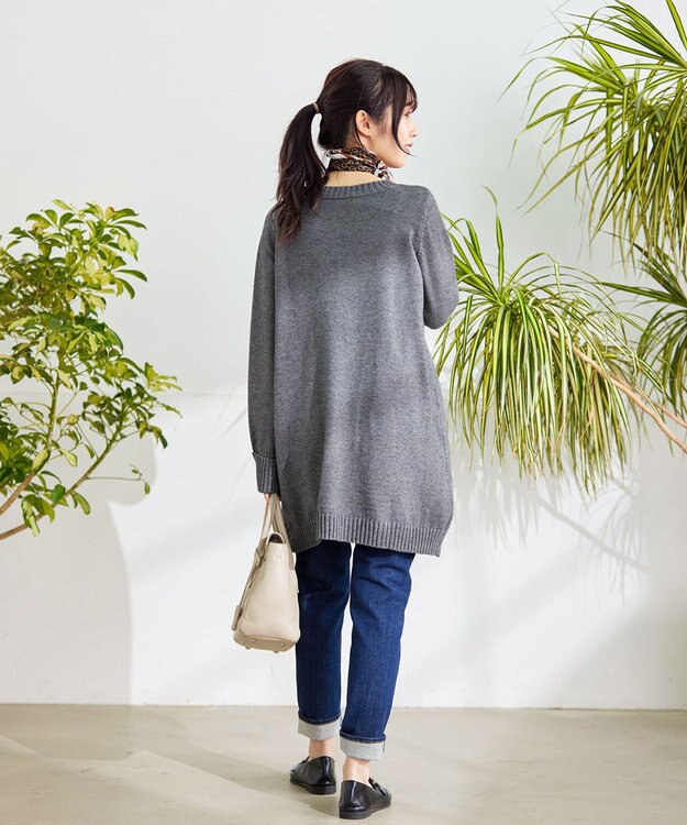 Tiaclasse 【洗える】Vネックリブニットチュニック グレー