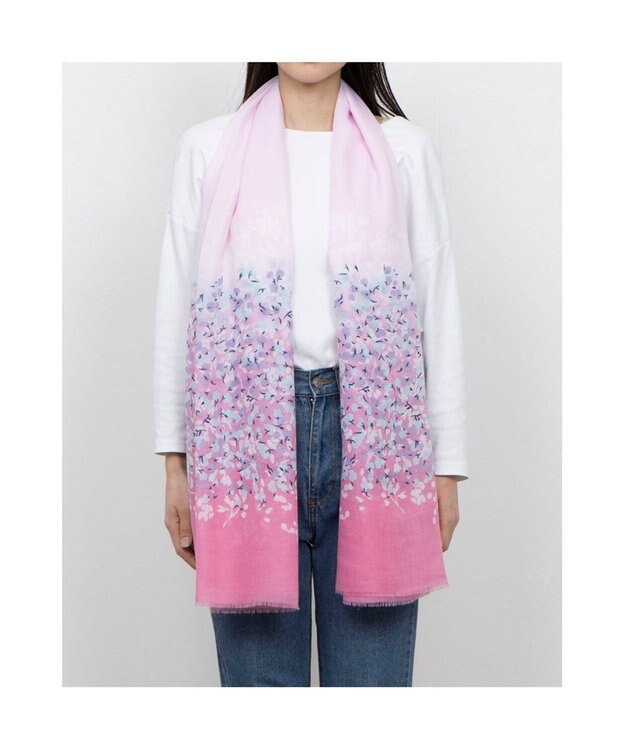 UNBILLION カシュネ cache nez / フラワーボーダー柄プリントストール ピンク